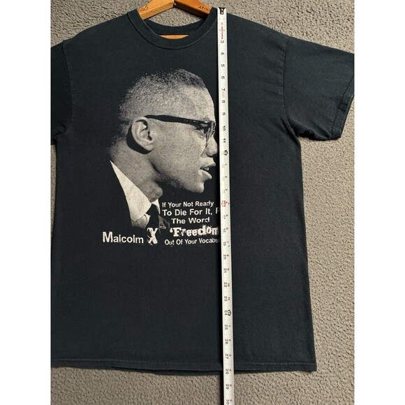 Vintage Y2K Malcolm X By Any Means Necessary Speech T-Shirt Medium Faded Black - Picture 12 of 13